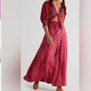 Elegant Free People Red Button-Down Maxi Dress
